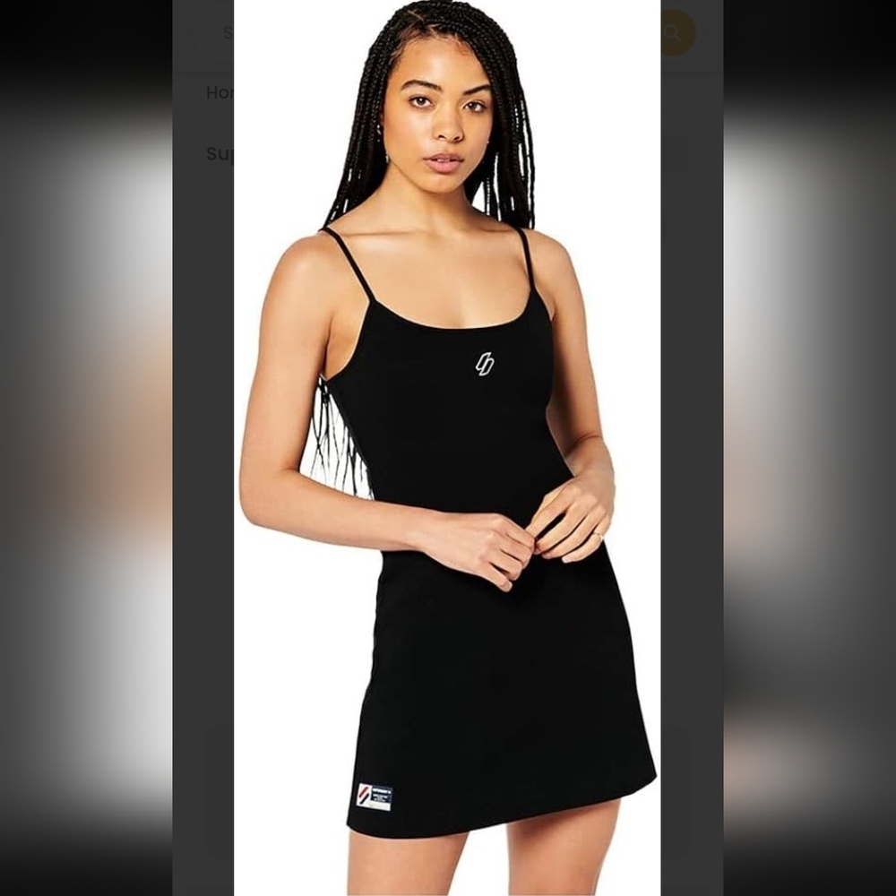 Superdry Code Essential Strappy Mini Slim Fit Tank Dress Bodycon Black Sz 10 EUC